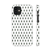 Printify winter forest snap case with minimalist green pine tree pattern on white background