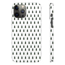 Printify winter forest snap case with dark green tree pattern on white background for phone protection