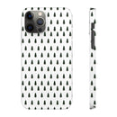 Printify winter forest snap case with black tree pattern on white background for phone protection