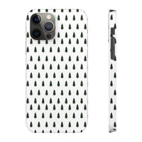 Printify winter forest snap case with black tree pattern on white background for phone protection