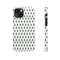 Printify winter forest snap case with small green tree pattern on white background for phone protection