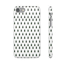Printify winter forest snap case with dark green pine tree pattern on white background for phone protection