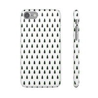 Printify winter forest snap case with dark green pine tree pattern on white background for phone protection
