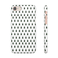 Printify winter forest snap case with green tree pattern on a white background for phone protection