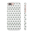 Printify winter forest snap case with green tree pattern on white background for phone protection