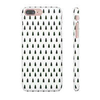 Printify winter forest snap case with green tree pattern on white background for phone protection