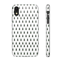 Printify white winter forest snap case with dark green tree pattern for phone protection