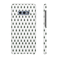 Printify winter forest snap case with repeating green tree pattern on white background for smartphone