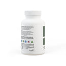 White bottle of vegan CoQ10 supplement with detailed usage and safety information label