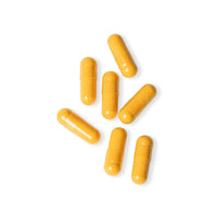 Yellow capsules of vegan CoQ10 supplement by Printify on a white background